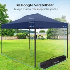 LifeGoods Partytent - 3x4.5 M - Easy Up - Opvouwbaar - Waterdicht - Draagtas Met Wieltjes - Donkerblauw -Tuinmeubel Winkel 1200x1200 880