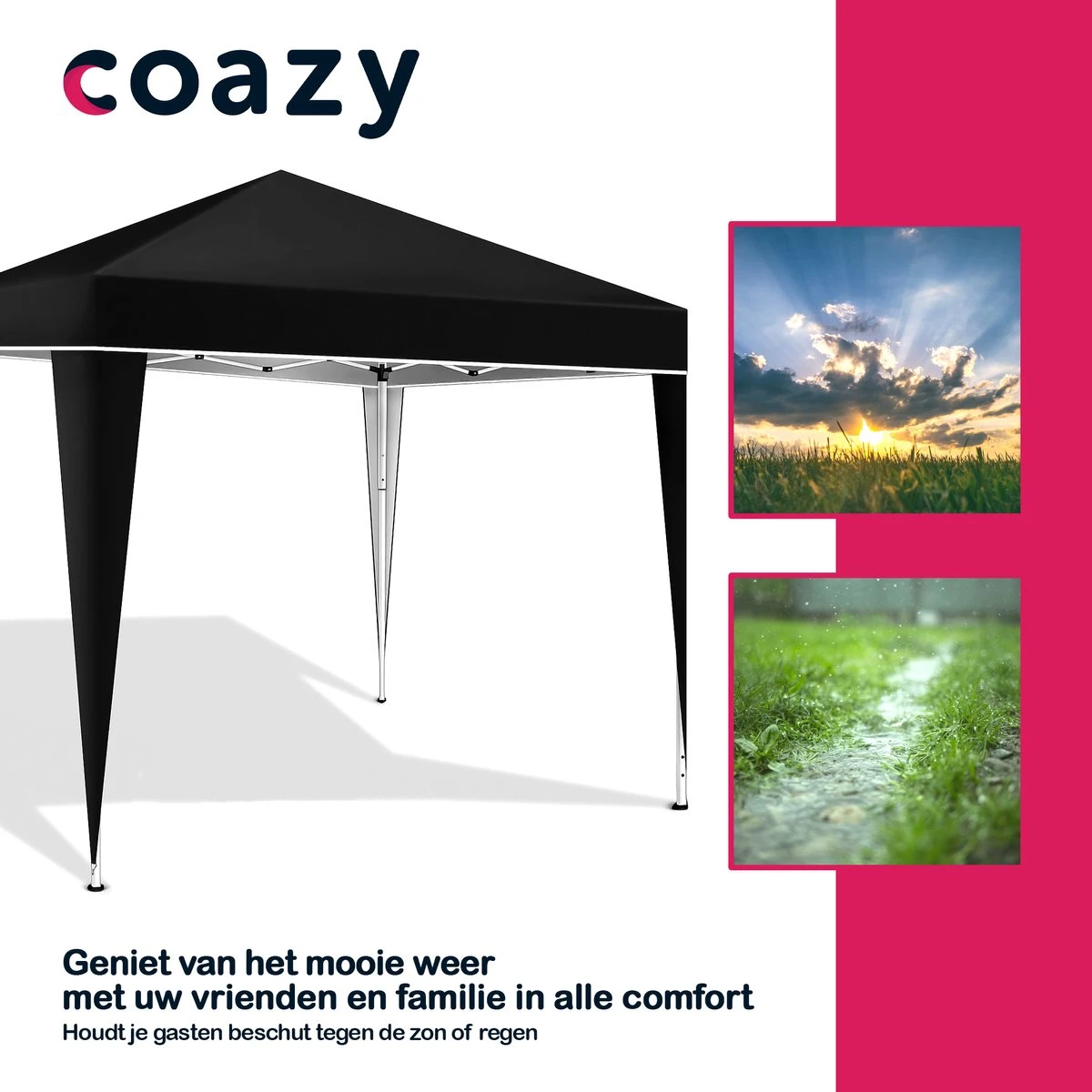 Coazy Waterdichte Partytent 3x3 Meter Opvouwbaar - Paviljoen - Easy Up - Pop-up Tent Met Haringen, Touw En Anti Slip Poten - Waterdicht - Partytenten Weerbestendig 5 Coazy Waterdichte Partytent 3x3 Meter Opvouwbaar - Paviljoen - Easy Up - Pop-up Tent Met Haringen, Touw En Anti Slip Poten - Waterdicht - Partytenten Weerbestendig - Afbeelding 5