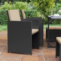 Tuinmeubelset - Tuinset 4 6 8 Persoons - Eettafel En Stoelen - Set Van 9 - Terras - Tuintafel - Salontafel Met Glazen Oppervlak - Zwart Beige -Tuinmeubel Winkel 1200x1200 962