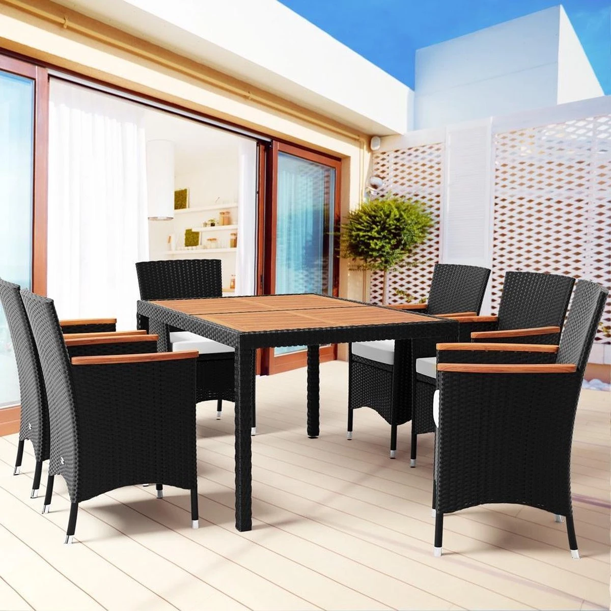 Deuba Polyrattan Tuinset Verona - 6 Stoelen + 1 Tafel Zwart 4 Deuba Polyrattan Tuinset Verona - 6 Stoelen + 1 Tafel Zwart - Afbeelding 4