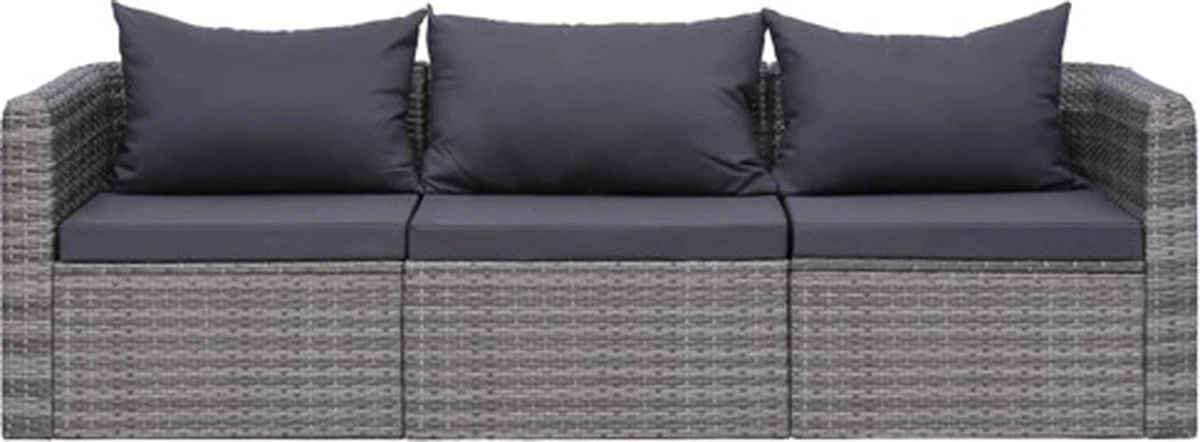 VidaXL 3-delige Loungeset Met Kussens Poly Rattan Grijs 5 VidaXL 3-delige Loungeset Met Kussens Poly Rattan Grijs - Afbeelding 5