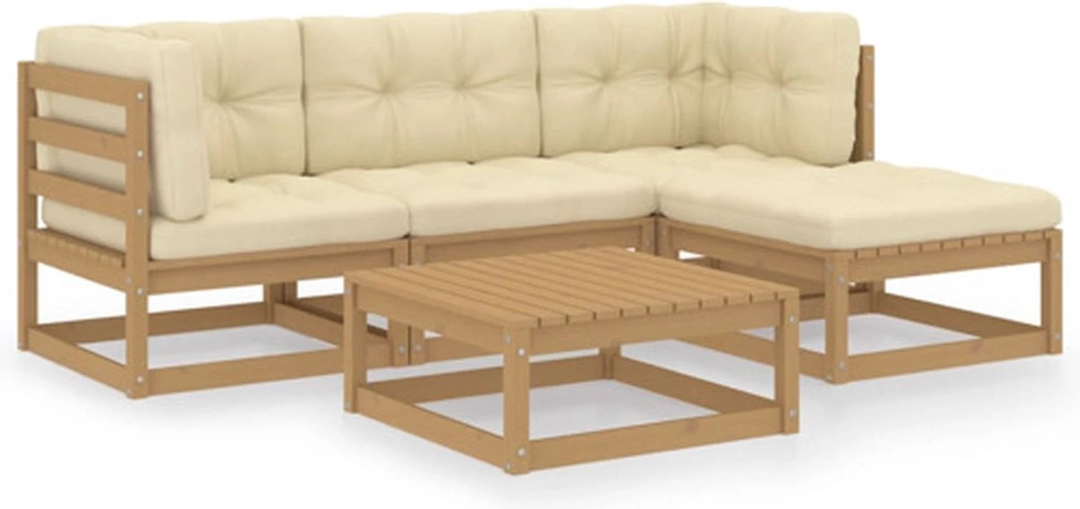 VidaXL 5-delige Loungeset Met Kussens Massief Grenenhout 1 VidaXL 5-delige Loungeset Met Kussens Massief Grenenhout