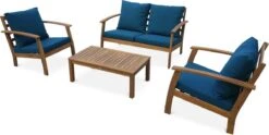 Houten Loungeset 4 Plaatsen - Ushuaïa - Donker Turquoise Kussens, Bank, Fauteuils En Lage Tafel Van Acacia, Design 6 Houten Loungeset 4 Plaatsen - Ushuaïa - Donker Turquoise Kussens, Bank, Fauteuils En Lage Tafel Van Acacia, Design -Tuinmeubel Winkel 1200x603 5