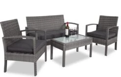 Casaria Polyrattan Loungeset – 2 Stoelen 1 Bank 1 Tafel - Antraciet -Tuinmeubel Winkel 1200x768 2