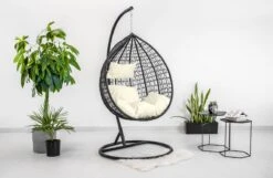 Hangstoel - Ei Stoel - Met Frame - Zwart Beige - Tot 125 Kg -Tuinmeubel Winkel 1200x780