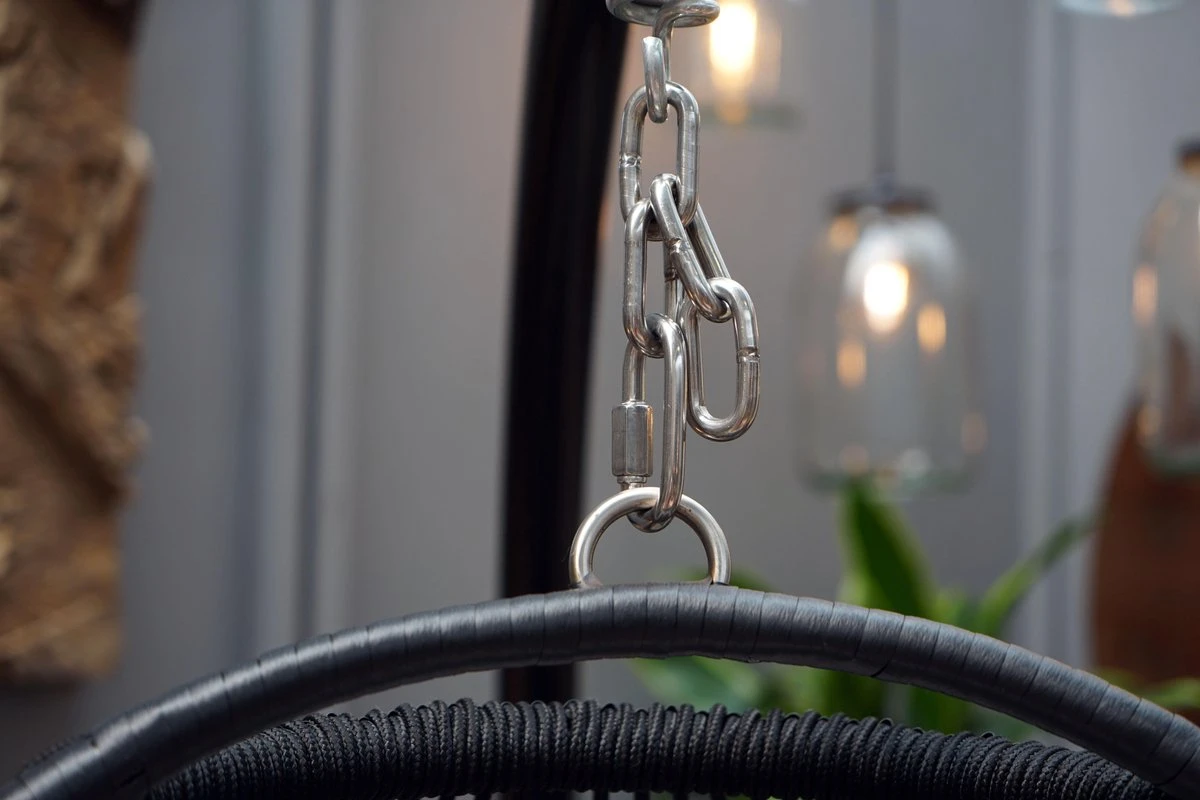 Merkloos Hangstoel Norway - Zwart Wicker & Touw Luxe Egg Hangstoel Met Dikke Antraciete Kussens Met Frame - Inklapbare Basket 5 Merkloos Hangstoel Norway - Zwart Wicker & Touw Luxe Egg Hangstoel Met Dikke Antraciete Kussens Met Frame - Inklapbare Basket - Afbeelding 5