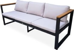 Loungeset 5 Plaatsen Van Aluminium En Eucalyptus – NAZCA – Antraciet Structuur, Lichtgrijs Kussens -Tuinmeubel Winkel 1200x820 8