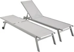 ELSA - Set Van 2 Ligstoelen Van Aluminium En Textileen, Ligbed Multipositioneel Met Wieltjes, Kleur Grijs/lichtgrijs -Tuinmeubel Winkel 1200x846 2