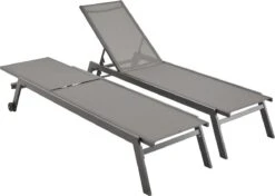ELSA - Set Van 2 Ligstoelen Van Aluminium En Textileen, Ligbed Multipositioneel Met Wieltjes, Kleur Antraciet/donkergrijs -Tuinmeubel Winkel 1200x854 4