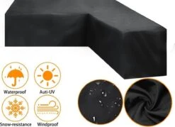 BOTC Tuinbank Beschermhoes - Beschermhoes Voor Hoekbank - Premium Tuinbank Beschermhoes - L-vorm - 300/98 X 300/98 X 70cm - Zwart -Tuinmeubel Winkel 1200x869