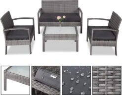 Casaria Polyrattan Loungeset – 2 Stoelen 1 Bank 1 Tafel - Antraciet -Tuinmeubel Winkel 1200x931 2