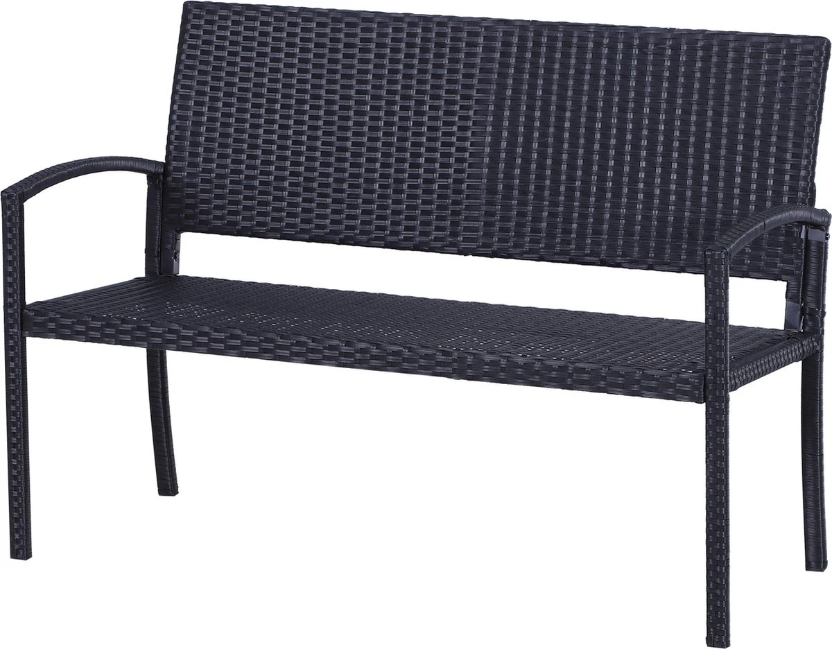 Outsunny Polyrotan Tuinbank 2-zits Parkbank Bank Staal Zwart 867-022