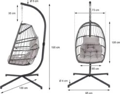 Pro Garden Lowander Hangstoel Egg 191x126x126- Schommelstoel Met Rattan Cocoon En Robuust Stalen Standaard Incl. Kussens - Volledig Inklapbaar - Lichtgrijs -Tuinmeubel Winkel 1200x943 2