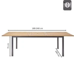 NATERIAL - Uitschuifbare Tuintafel ORIS - Uitschuifbare Tafel Voor 6 Tot 8 Personen - 180-240x100 Cm - Aluminium - Hout Eucalyptus -Tuinmeubel Winkel 1200x958