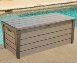 Keter Brushwood Opbergbox - Kussenbox - 455L - 145x69,7x60,3cm - Taupe -Tuinmeubel Winkel 1200x984