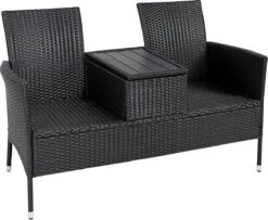 Casaria Tuinbank Polyrattan – 2 Zitter Incl. Tafel & Kussens – Zwart -Tuinmeubel Winkel 1200x987
