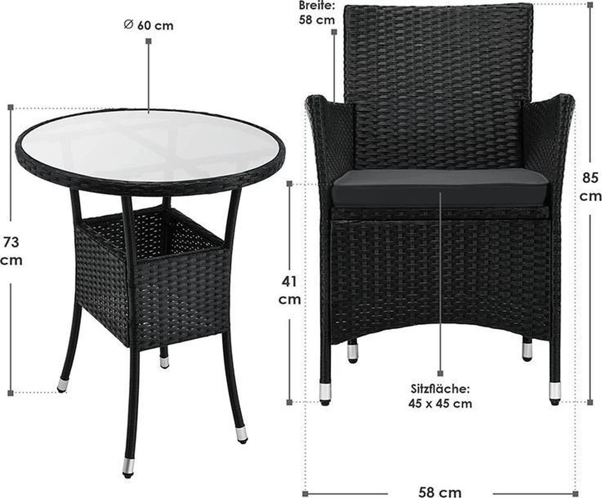 Polyrotan Balkonset - Bayamo - 3-delig - Zwart 6 Polyrotan Balkonset - Bayamo - 3-delig - Zwart - Afbeelding 6