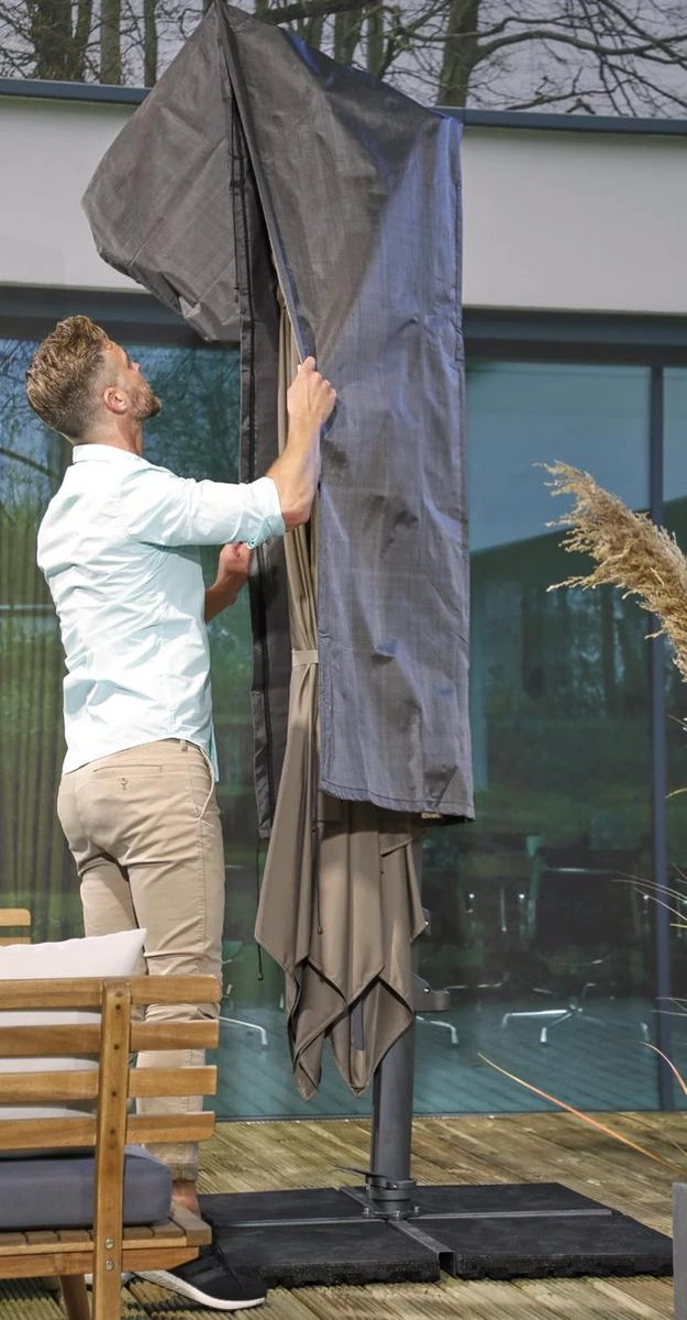 Weersbestendige Parasolhoes - Max. 4 X 4 M - Grijs / Antraciet - Zweefparasol 2 Weersbestendige Parasolhoes - Max. 4 X 4 M - Grijs / Antraciet - Zweefparasol - Afbeelding 2