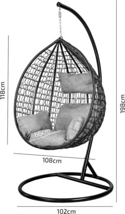 Hangstoel - Ei Stoel - Met Frame - Zwart Beige - Tot 125 Kg -Tuinmeubel Winkel 700x1200