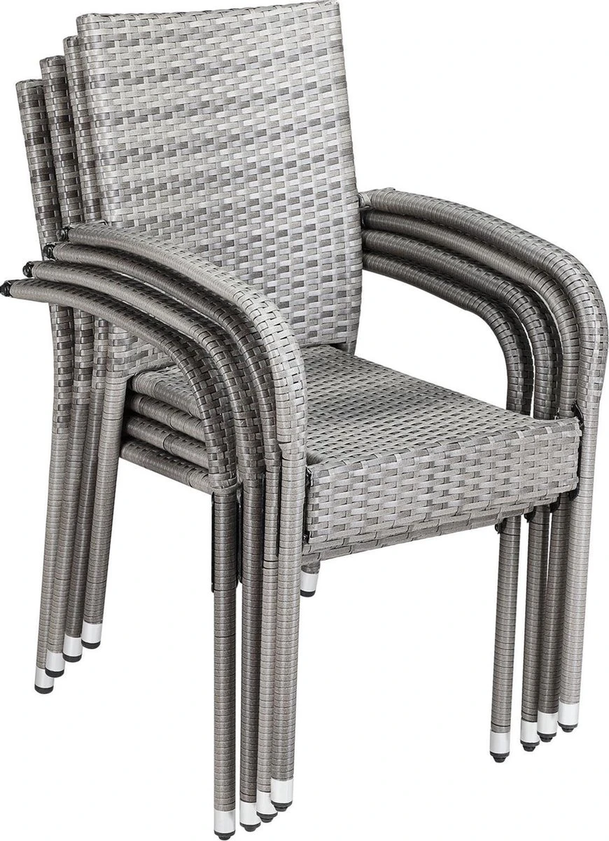 Casaria Polyrattan Tuinstoelen – 4 Stuks Stapelbaar – Grijs 1 Casaria Polyrattan Tuinstoelen – 4 Stuks Stapelbaar – Grijs